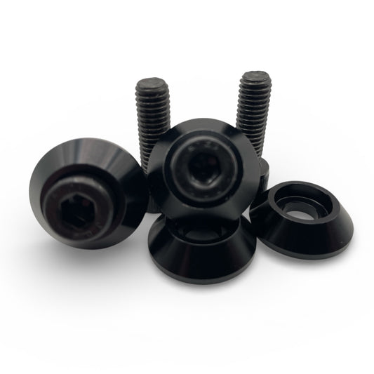 Race Rally Trackday Bucket Seat Side Subframe Mount Black fixing Bolts & Black CNC Alloy Washers x4