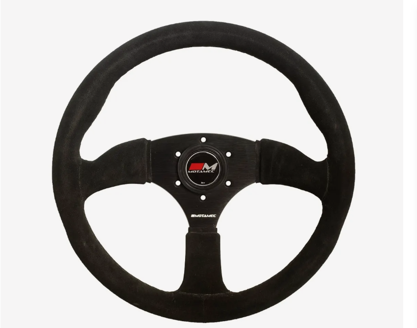 Motamec Race Rally Steering Wheel Semi Dish 350mm Black Suede Black Spoke