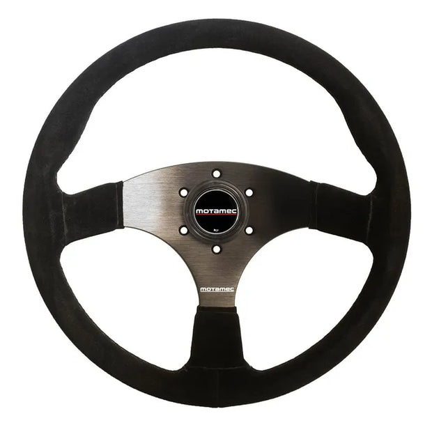 Race Rally Steering Wheel Flat Spoke 350mm Black Suede Black Spoke