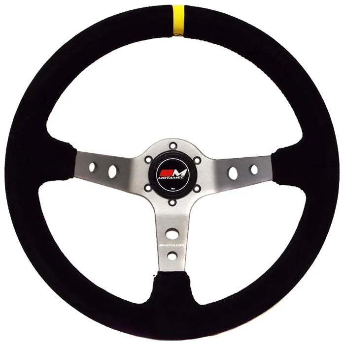 Olwyn Lywio Ras Rali Dysgl Ddwfn 350mm Lledr Du Titaniwm Spoke