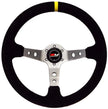 Olwyn Lywio Ras Rali Dysgl Ddwfn 350mm Lledr Du Titaniwm Spoke