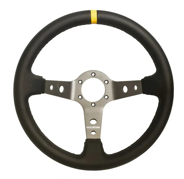 Olwyn Lywio Ras Rali Dysgl Ddwfn 350mm Lledr Du Titaniwm Spoke