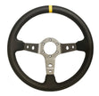 Olwyn Lywio Ras Rali Dysgl Ddwfn 350mm Lledr Du Titaniwm Spoke