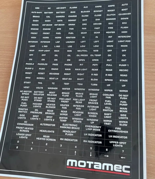 Motorsport Rally Race Car Dash Switch Identity Labels & Steering Wheel Button Labelling Sticker Sheet