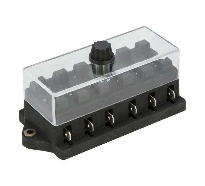 Motorsport 6 Way 12v Blade Fuse Box With Protective Cover.