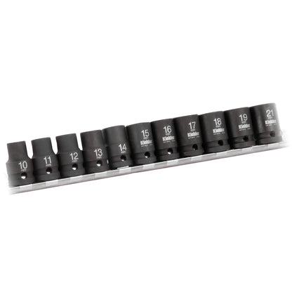 Kielder 1/2" 11pc Short Impact Socket Set On Socket Rail