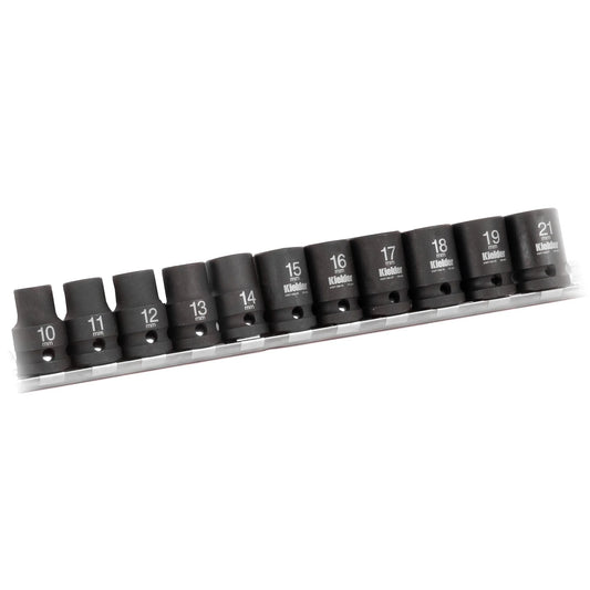 Kielder 1/2" 11pc Short Impact Socket Set On Socket Rail