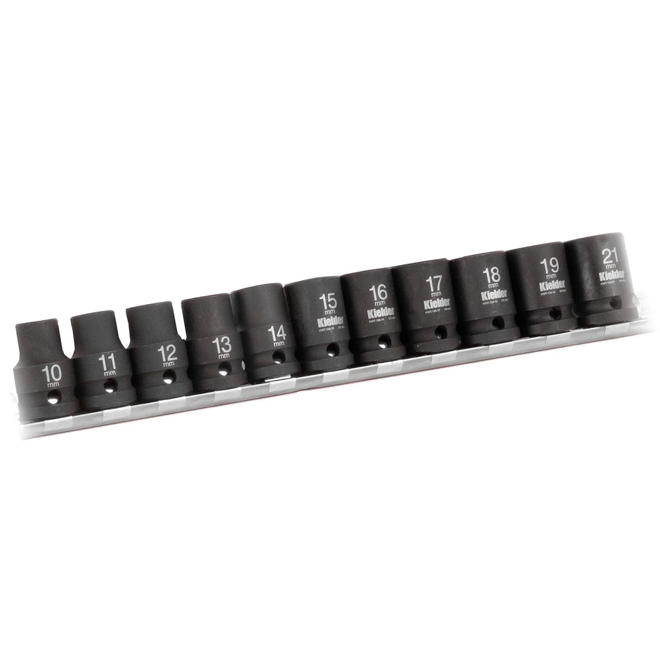 Kielder 1/2" 11pc Short Impact Socket Set On Socket Rail