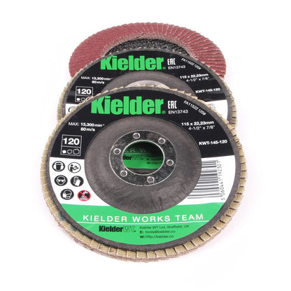 Kielder 115mm 120 Grit Flap Disc for Angle Grinder 3 pack