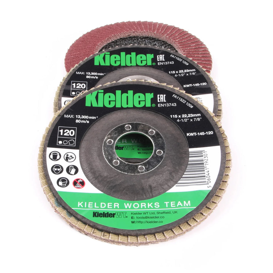 Kielder 115mm 120 Grit Flap Disc for Angle Grinder 3 pack