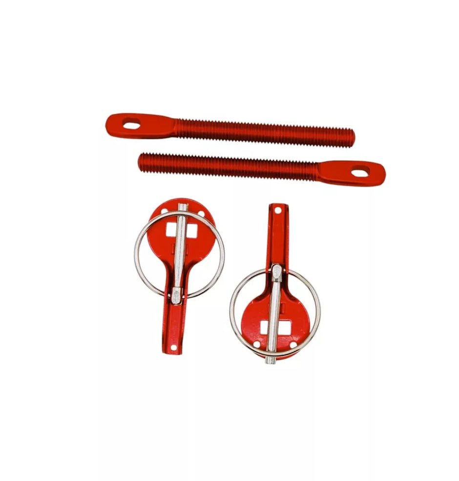 OBP Red Alloy Bonnet Boot Pin Kit Set