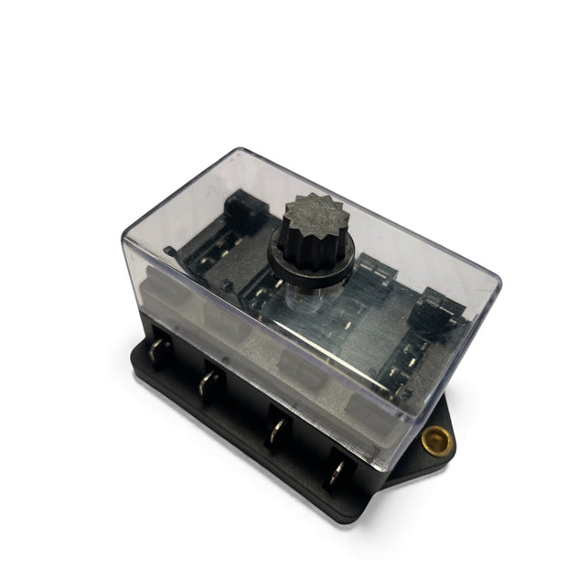 Motorsport Rally Car 4 Way 12v Blade Fuse Box With Clear Protective Cover.