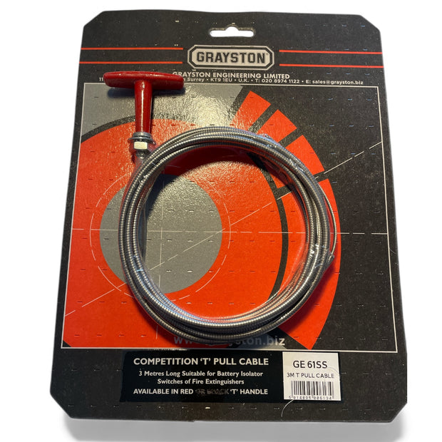 Motorsport Fire Extinguisher or Battery Isolator 3m Stainless Steel Red Pull Cable