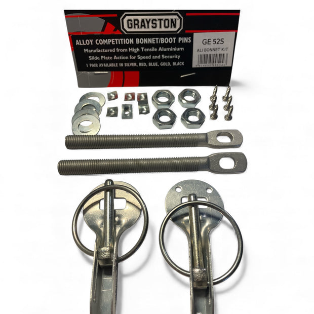 Motorsport Rally Silver Alloy Competition Bonnet Pins