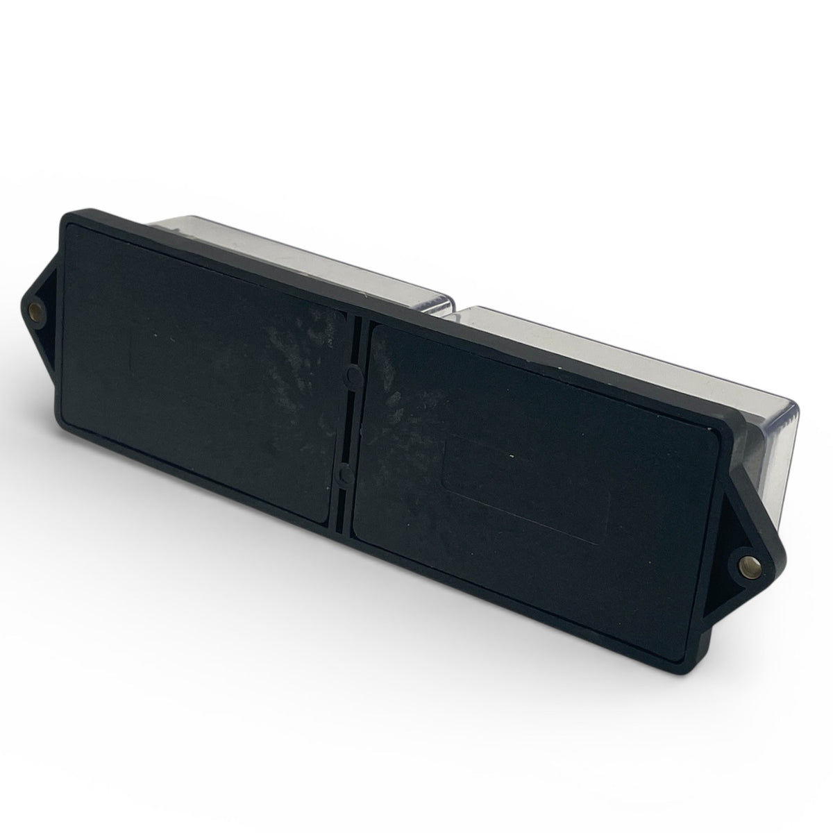 Black 10-way blade fuse box with two clear protective covers