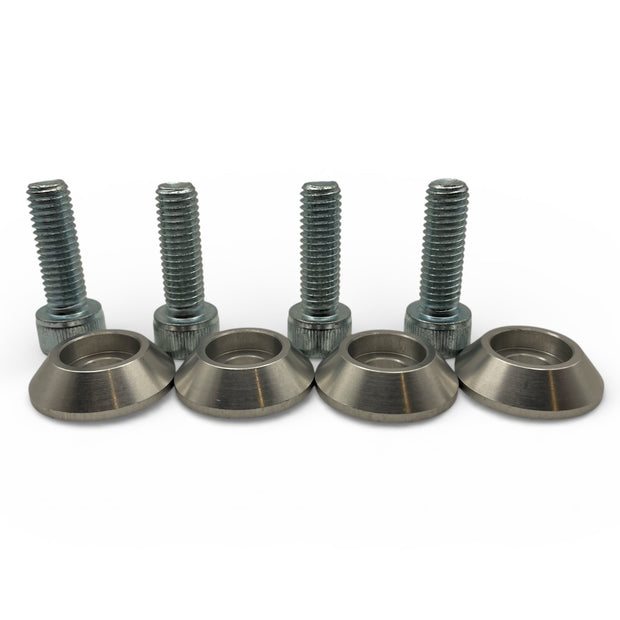 Race Rally Trackday Bucket Seat Side Subframe Mount Silver fixing Bolts & Silver CNC Alloy Washers x4