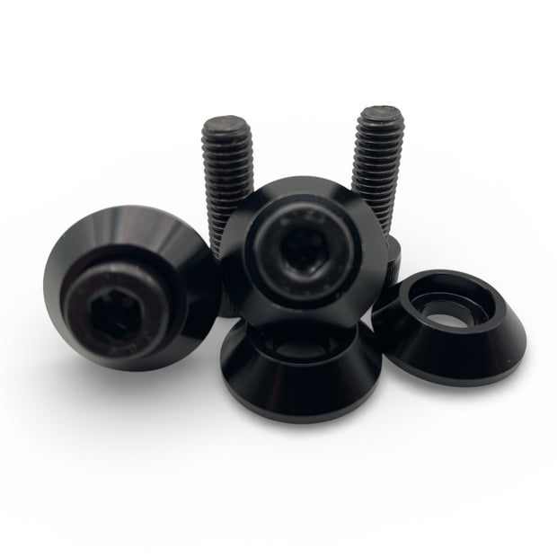 Race Rally Trackday Bucket Seat Side Subframe Mount Black fixing Bolts & Black CNC Alloy Washers x4
