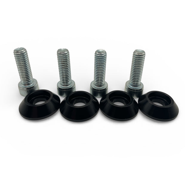 Race Rally Trackday Bucket Seat Side Subframe Mount Silver fixing Bolts & Black CNC Alloy Washers x4