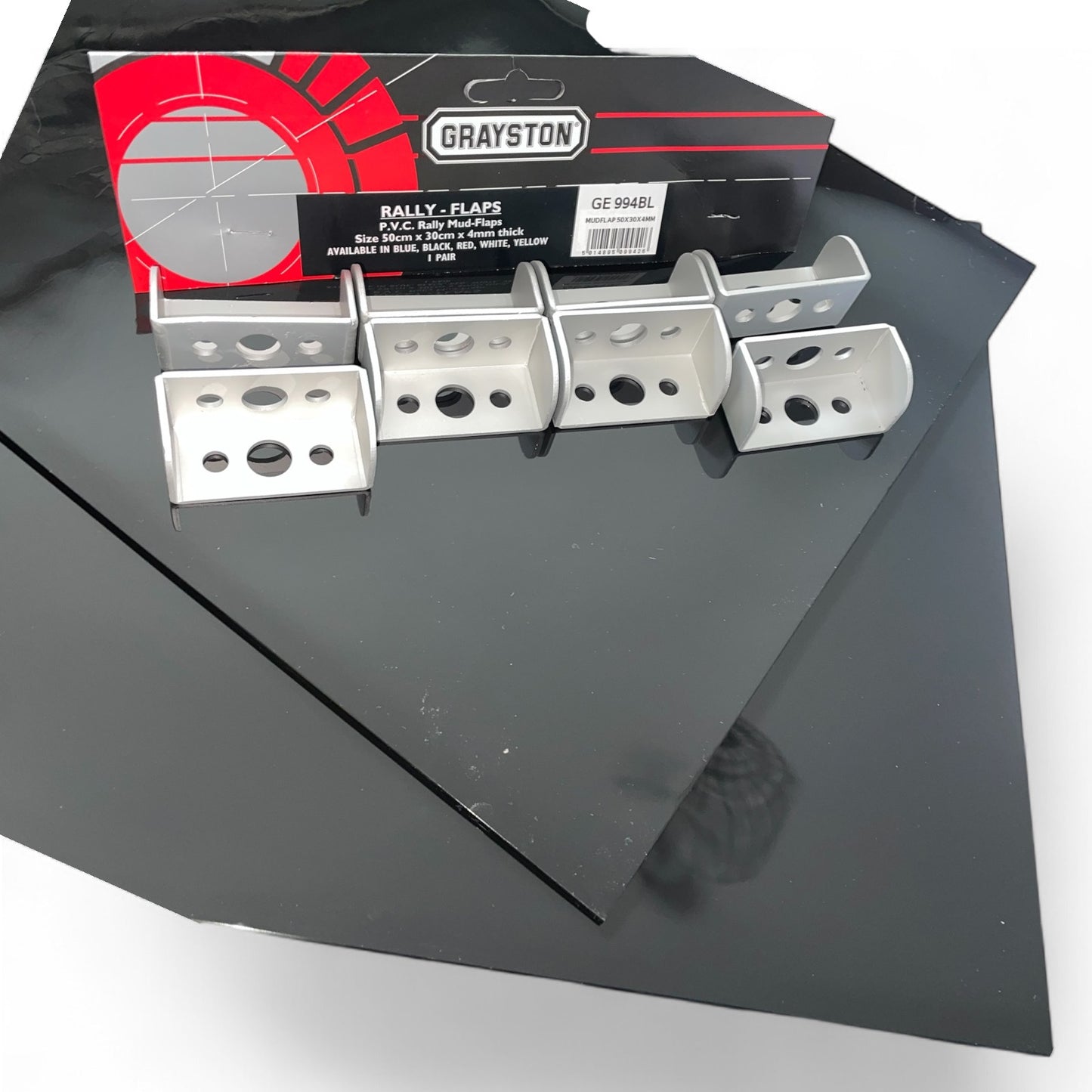 4 x Rally Motorsport UK MSA 4MM Black Mud flaps With 8 Alloy Fitting Brackets