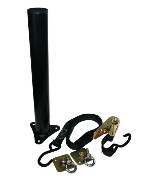 Black Alloy Double Spare Wheel Carrier Post & Ratchet Strap Tie Down