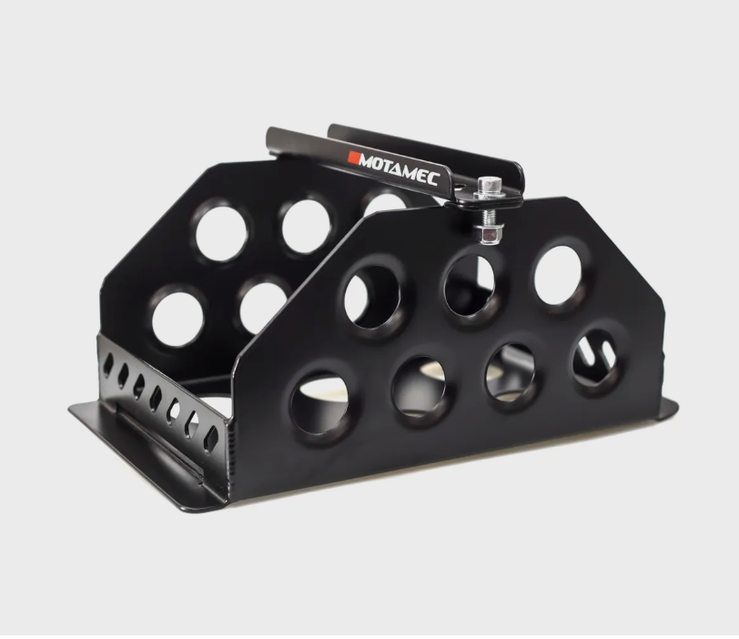 Motamec Std Size Alloy Car Battery Tray Aluminium Box Holder Black Powder Coated