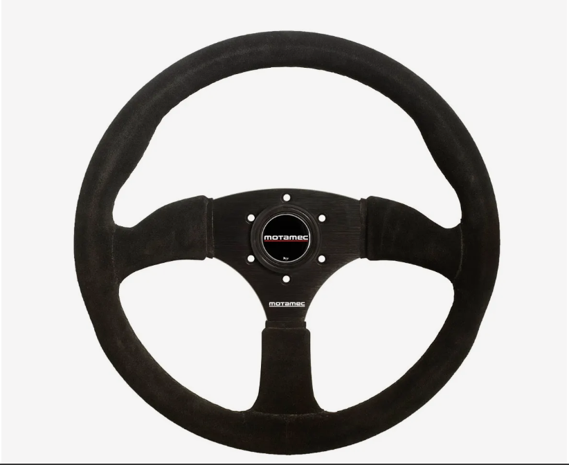 Motamec Race Rally Steering Wheel Semi Dish 350mm Black Suede Black Spoke