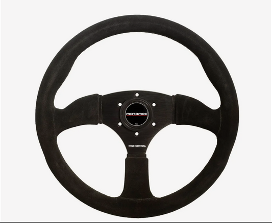 Motamec Race Rally Steering Wheel Semi Dish 350mm Black Suede Black Spoke