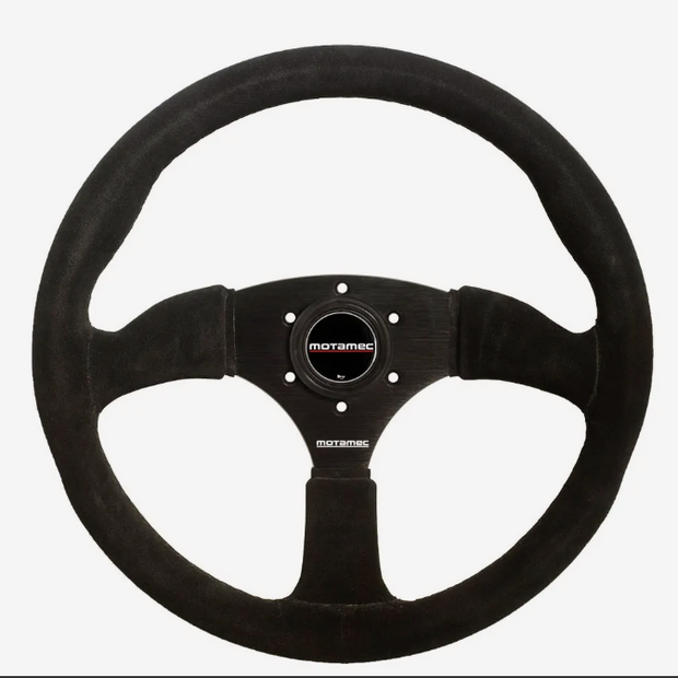 Motamec Race Rally Steering Wheel Semi Dish 350mm Black Suede Black Spoke