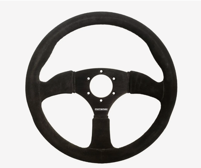 Motamec Race Rally Steering Wheel Semi Dish 350mm Black Suede Black Spoke