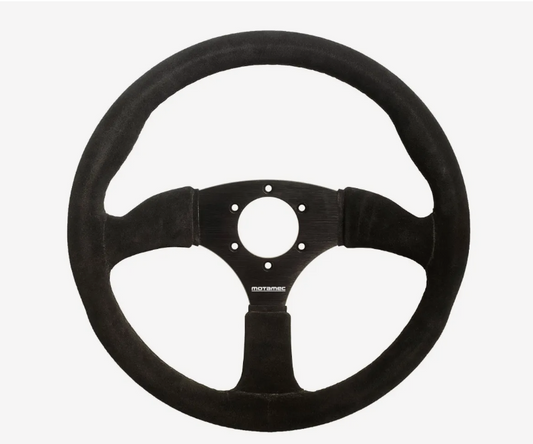 Motamec Race Rally Steering Wheel Semi Dish 350mm Black Suede Black Spoke