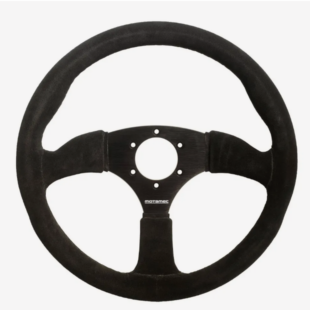 Motamec Race Rally Steering Wheel Semi Dish 350mm Black Suede Black Spoke