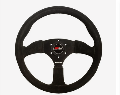 Motamec Race Rally Steering Wheel Semi Dish 350mm Black Suede Black Spoke