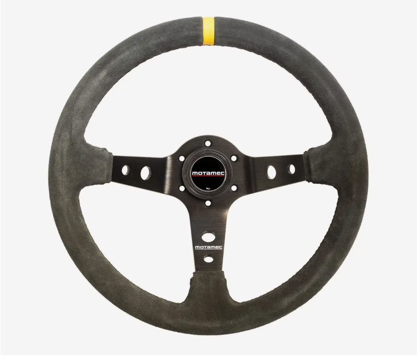Motamec Rally Steering Wheel Deep Dish 350mm Dark Grey Suede Black Spoke