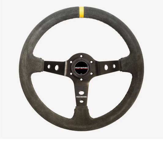 Motamec Rally Steering Wheel Deep Dish 350mm Dark Grey Suede Black Spoke