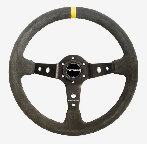 Motamec Rally Steering Wheel Deep Dish 350mm Dark Grey Suede Black Spoke