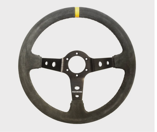 Motamec Rally Steering Wheel Deep Dish 350mm Dark Grey Suede Black Spoke