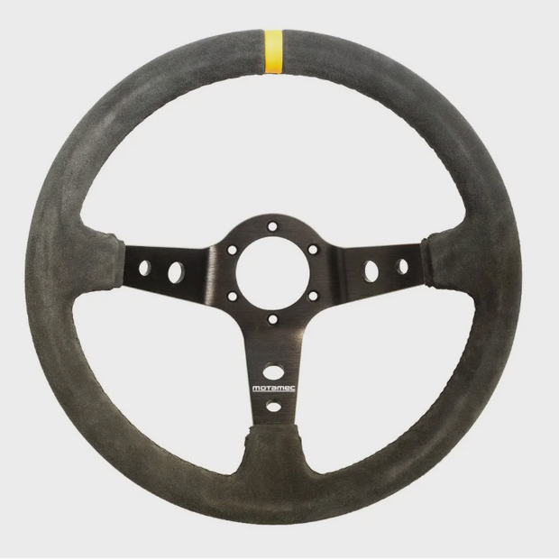 Motamec Rally Steering Wheel Deep Dish 350mm Dark Grey Suede Black Spoke