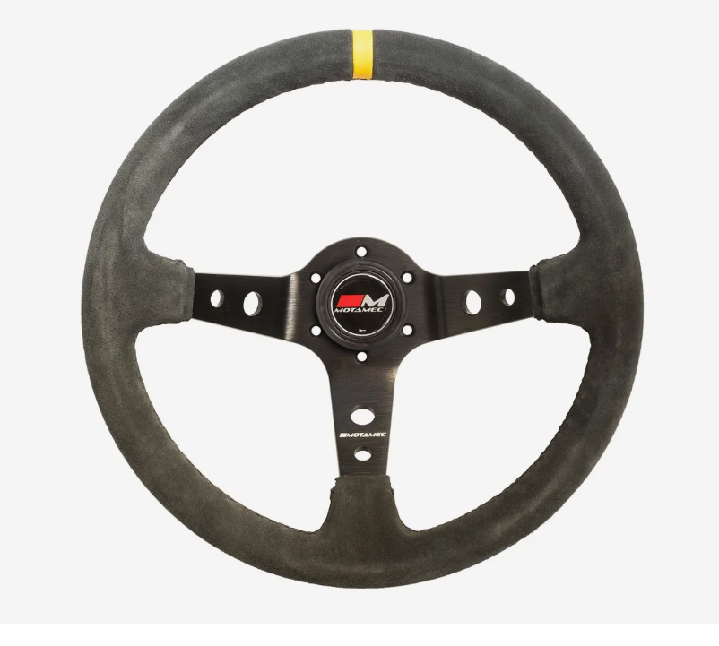 Motamec Rally Steering Wheel Deep Dish 350mm Dark Grey Suede Black Spoke
