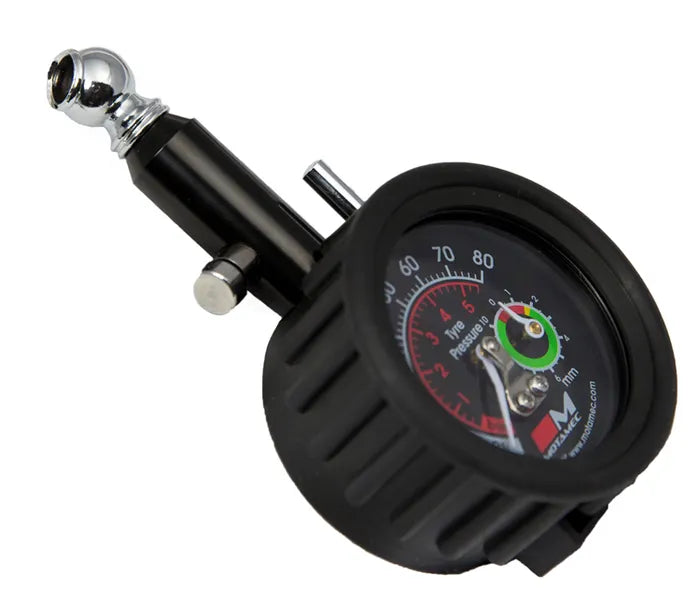 Motamec Motorsport Analogue Tyre Pressure Gauge With Built In Tyre Tread Depth Gauge.