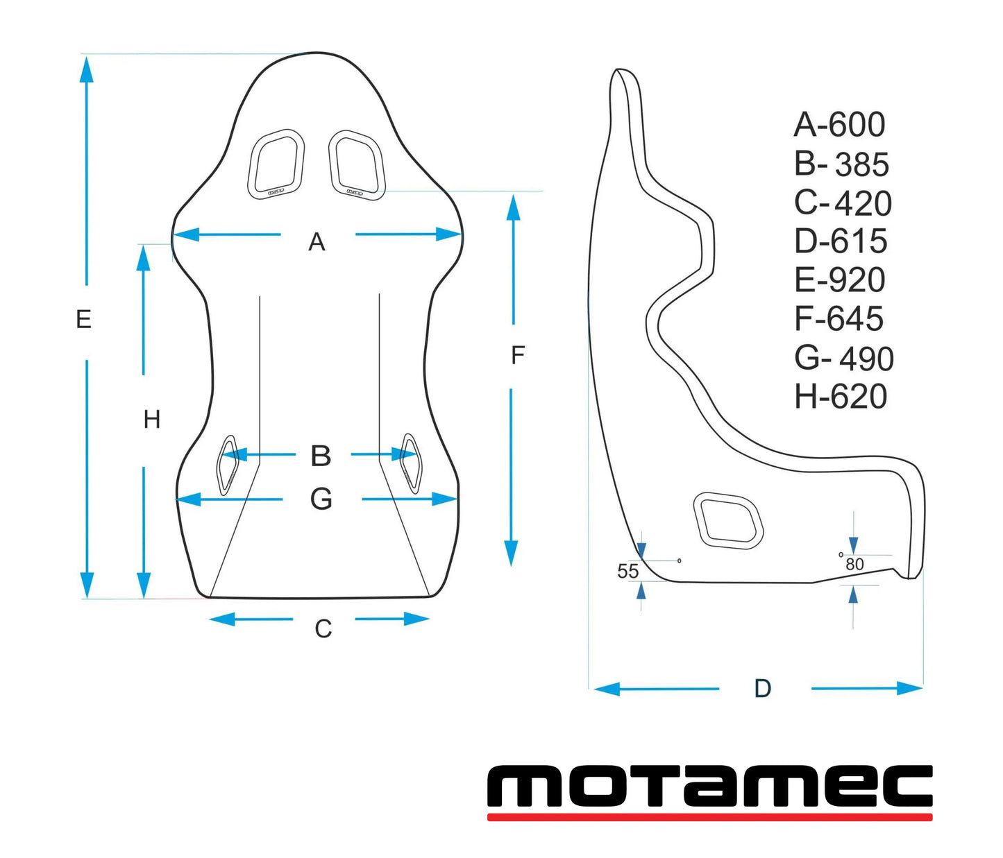 Motamec Racing Evo3 FIA Approved Race Rally Seat GRP Shell Side Mount BLACK